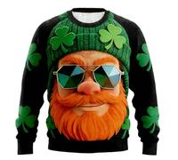 Generisch T-shirt à manches longues pour homme St Patrick - Manches longues - Trèfle - Haut Ugly - Col rond - Pull décontracté pour homme - Confortable - Pull de travail porte-bonheur