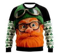 Generisch T-shirt à manches longues pour homme St Patrick - Manches longues - Trèfle - Haut Ugly - Col rond - Pull décontracté pour homme - Confortable - Pull de travail porte-bonheur