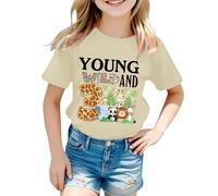Generisch T-shirt d'anniversaire pour fille avec inscription « Young Wild and 3 » - Motif animaux du zoo et safari - Haut de fête pour 3 ans
