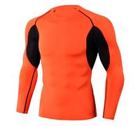 Generisch T-shirt de compression à manches longues pour homme - Évacuation de l'humidité - Séchage rapide - Confortable - Respirant - T-shirt de sport - Développant les muscles, Orange, L
