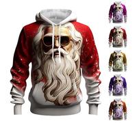 Generisch T-shirt de Noël à manches longues pour homme avec imprimé Père Noël, sweat à capuche pour homme sweat à capuche tendance confortable à manches longues vêtements d'extérieur décontractés avec
