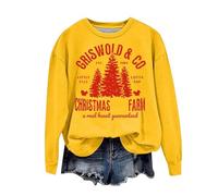 Generisch T-shirt de Noël à manches longues, pull de Noël pour femme drôle coton sans capuche tenue de Noël automne hiver t-shirt à manches longues de Noël sweatshirts col rond manches longues, jaune