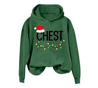 Generisch T-shirt de Noël pour femme avec imprimé festif sur la poitrine et les noix comme sweat à capuche à manches longues pour une mode décontractée et décontractée, Vert foncé., M