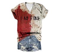 Generisch T-shirt d'Halloween imprimé problème avec imprimé sanglant Blessure de sang Costume d'horreur léger T-shirt Hauts pour femmes I'm Fine Blood T-shirt à manches courtes col en V, T-shirt C3