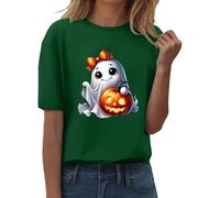 Generisch T-shirt d'Halloween pour femmes à manches courtes graphique col rond hauts citrouille imprimé décontracté automne automne chemises 2025 unisexe adulte Halloween manches courtes, vert, 3XL