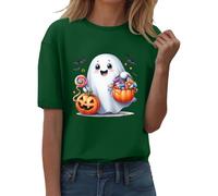 Generisch T-shirt d'Halloween pour femmes manches courtes graphique col rond hauts citrouille imprimé décontracté automne automne 2025 t-shirt d'Halloween unisexe pour adultes, vert, XXL