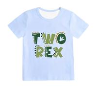 Generisch T-shirt graphique confortable pour garçon - Chemisier drôle Two Rex Dinosaur - T-shirt à col rond - T-shirt d'été décontracté - 2ème anniversaire - Manches courtes - Doux - Basique