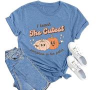 Generisch T-shirt Halloween Citrouille Visage Femme Chemise Citrouille Halloween Décontracté T-shirt de Sport pour Femmes et Hommes Col Rond Citrouille Imprimé, bleu, 3XL