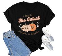Generisch T-shirt Halloween Citrouille Visage Femme Chemise Citrouille Halloween Décontracté T-shirt de Sport pour Femmes et Hommes Col Rond Citrouille Imprimé, Noir , M