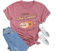 Generisch T-shirt Halloween Citrouille Visage Femme Chemise Citrouille Halloween Décontracté T-shirt de Sport pour Femmes et Hommes Col Rond Citrouille Imprimé, Rose, M