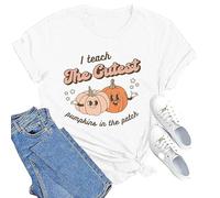 Generisch T-shirt Halloween Citrouille Visage Femme Chemise Citrouille Halloween Décontracté T-shirt de Sport pour Femmes et Hommes Col Rond Citrouille Imprimé, Blanc., S