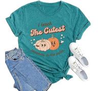 Generisch T-shirt Halloween Citrouille Visage Femme Chemise Citrouille Halloween Décontracté T-shirt de Sport pour Femmes et Hommes Col Rond Citrouille Imprimé, vert, M