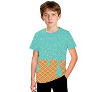Generisch T-shirt imprimé crème glacée pour enfant - Design été - Haut en coton - Mode décontractée - Style quotidien - Vêtements pour enfants - Look saisonnier - Vêtements de rue - Haut coloré