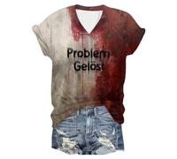 Generisch T-shirt imprimé pour femme, manches courtes, col rond, haut, chemisier, pull enveloppant pour femme, kaki, S