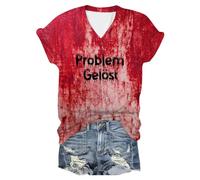 Generisch T-shirt imprimé pour femme, manches courtes, col rond, haut, chemisier, pull enveloppant pour femme, Rouge pastèque, XL