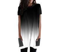 Generisch T-shirt long de yoga pour femme - Manches courtes - Col en V - T-shirt de sport d'été - Léger et respirant - Dos en maille filet - T-shirt de course - Fitness - Gym, T-shirt L6 - Noir, L