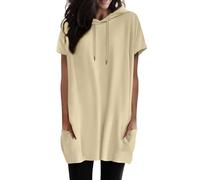 Generisch T-shirt long de yoga pour femme - Manches courtes - Col en V - T-shirt de sport d'été - Léger et respirant - Dos en maille filet - T-shirt de course - Fitness - Gym, T-shirt L1 kaki, L