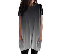 Generisch T-shirt long de yoga pour femme - Manches courtes - Col en V - T-shirt de sport d'été - Léger et respirant - Dos en maille filet - T-shirt de course - Fitness - Gym, T-shirt L2 - Gris, XL