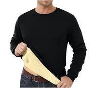 Generisch T-shirt long pour homme - Pull thermique doublé en polaire - Pull d'hiver surdimensionné - Col rond - Manches longues - Décontracté - Sportif - Sans capuche - Avec doublure en polaire, O