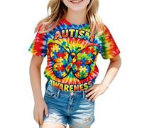 Generisch T-shirt pour enfant, avec imprimé batik, multicolore, à manches courtes avec dégradé de couleurs psychédéliques, pour filles et garçons, t-shirt de loisirs joyeux pour l'été et le quotidien