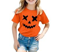 Generisch T-shirt pour enfant avec visage de citrouille, t-shirt classique d'Halloween pour garçons et filles, haut à manches courtes pour la période effrayante