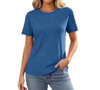 Generisch T-shirt pour femme - Blanc - Coton - Bleu - Manches courtes - Blanc - Long - Uni - T-shirt basique, bleu, L