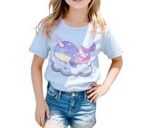 Generisch T-shirt pour fille avec licorne magique de Narval - T-shirt à manches courtes avec imprimé de rêve sur un nuage - Joli t-shirt en coton pour le quotidien