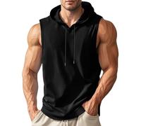 generisch T-shirt sans manches pour homme en coton avec capuche - Couleur unie - Débardeur de sport pour l'entraînement, la gym, le fitness, le bodybuilding, Noir , L