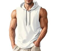 generisch T-shirt sans manches pour homme en coton avec capuche - Couleur unie - Débardeur de sport pour l'entraînement, la gym, le fitness, le bodybuilding, Blanc., 3XL