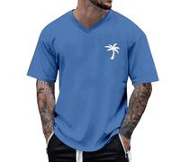 Generisch T-shirt surdimensionné pour homme T-shirt d'été à col rond à manches courtes avec imprimé noix de coco Chemises basiques pour hommes Chemises décontractées de sport, bleu, 5XL