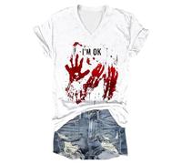 Generisch T-shirt unisexe avec imprimé « I'm Fine Blood » pour Halloween - Manches courtes - Avec imprimé en sang - Blessure de sang - Manches courtes, Noir-2, XXL