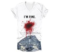 Generisch T-shirt unisexe avec imprimé « I'm Fine Blood » pour Halloween - Manches courtes - Avec imprimé en sang - Blessure de sang - Manches courtes, Gris clair - 4, XXL