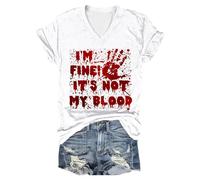 Generisch T-shirt unisexe avec imprimé « I'm Fine Blood » pour Halloween - Manches courtes - Avec imprimé en sang - Blessure de sang - Manches courtes, Blanc-4., 3XL