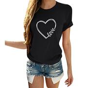 Generisch T-shirts assortis pour la Saint-Valentin Chemises pour femmes pour couples Impression d'amour Chemisier court Cadeaux pour couples Manches Chemises pour femmes Chemisier pour femmes, Noir