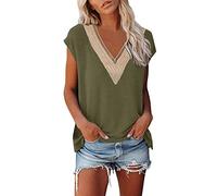 Generisch T Short d'été pour femme avec manches à ailes, débardeurs tendance, imprimé floral, dentelle, col en V, coupe ample, pyjama de grossesse, Vert armée., XXL