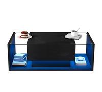 Generisch Table basse 100 x 50 x 31 cm avec 1 tiroir et barre lumineuse, table d'appoint en verre trempé, canapé brillant, table de salon noire avec design minimaliste