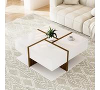 Generisch Table basse haute brillance, table avec 4 tiroirs, correspondance des couleurs unique et design de lignes, espace de rangement en bas. 78 x 78 x 34,8 cm