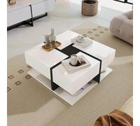 Generisch Table basse haute brillance, table avec 4 tiroirs, correspondance des couleurs unique et design de lignes, espace de rangement en bas. 78 x 78 x 36 cm