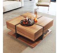 Generisch Table Basse, Table avec 4 tiroirs, Correspondance des Couleurs et Conception de Ligne Uniques, Espace de Rangement en Bas, 78 * 78 * 36Cm,Natural