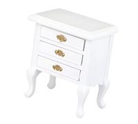 Generisch Table de chevet détaillée faite à la main en bois, blanc | Meuble de chambre miniature fait à la main avec tiroir de rangement pour la décoration et la présentation de