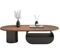 Generisch Table de salon ovale avec espace de rangement, plateau multicouche en bois massif, glissières de tiroirs silencieuses, pied en fer laqué brillant, table de salon pour salon et balcon