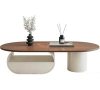Generisch Table de salon ovale avec espace de rangement, plateau multicouche en bois massif, glissières de tiroirs silencieuses, pied en fer laqué brillant, table de salon pour salon et balcon