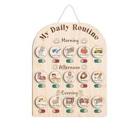Generisch Tableau de routine quotidienne pour enfants, planificateur en bois pour l'heure du coucher du matin, 35,6 x 30 x 3,8 cm, horaire visuel éducatif, idéal pour l'organisation des fournitures