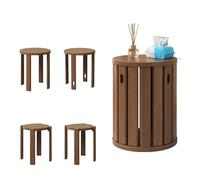 Generisch Tabourets empilables, grand plateau de table polyvalent, petit encombrement / tabouret léger en bois massif, tables gigognes rondes, table d'appoint moderne, table à manger 4 en 1 et chaises