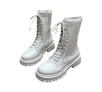 Generisch Talon fin fermeture éclair et talon moyen, bout rond, semelle épaisse, talon épais pour femme et chaussures d'hiver sexy, Blanc., 37 EU