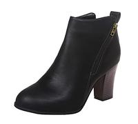 Generisch Talon rond Bout Femmes Bottes Couleur Fermeture Éclair Courte Rétro Solide Chaussures Femme, Noir , 39 EU