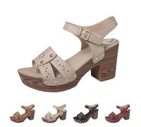 Generisch Talons hauts noirs - Sandales d'été pour femme avec talon avec boucles - Sandales orthopédiques en liège - Support de la voûte plantaire - Sandales compensées bohémiennes ethniques