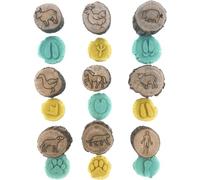 Generisch Tampon en bois pour empreintes de pieds d'animaux - Kit d'apprentissage avec animaux de la jungle, de la ferme et de la forêt - Tampon en bois pour fournitures de bricolage, jouets de