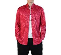 Generisch Tang Costume Homme Rétro Chinois Chemise avec Boutons Motif Dragon Traditionnel Arts Martiaux Kung Fu Tai Chi Wushu Classique Tangzhuang Veste à Manches Longues pour Hommes, rouge, M