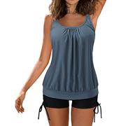 Generisch Tankinis pour femmes, maillots de bain 2 pièces, hauts avec shorts, maillots de bain amples, Marine, S